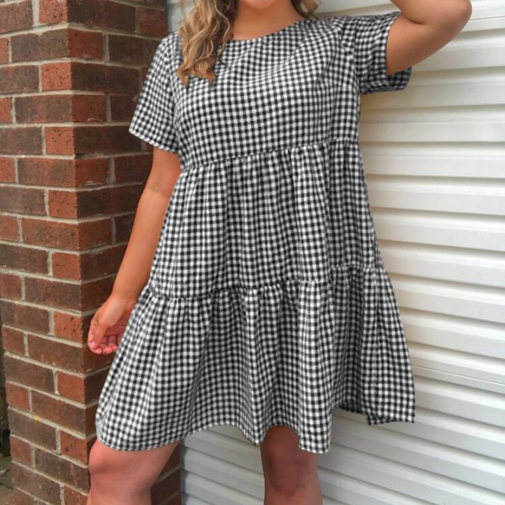 Plus Tiered Hem Smock Dress